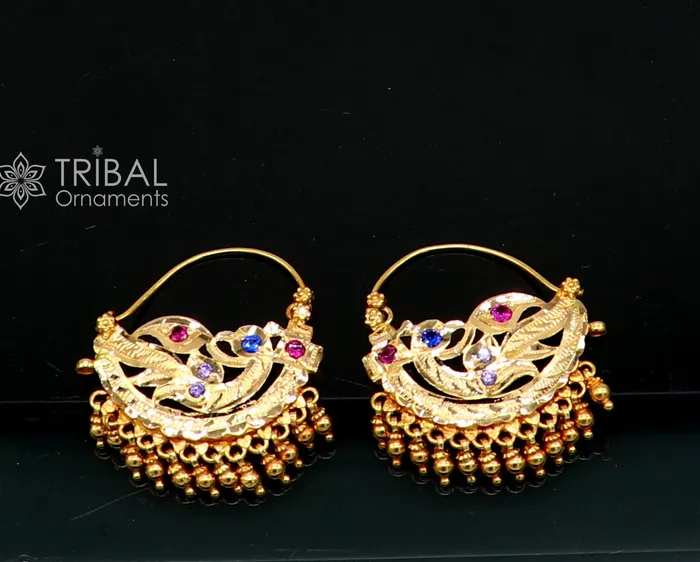 TRIBAL ORNAMENTS Earrings Indian traditional cultural design 22Kt yellow gold handmade amazing antique style girls womens earrings charms hoops jewelry er183 TRIBAL ORNAMENTS Earrings Indian traditional cultural design 22Kt yellow gold handmade amazing antique style girls womens earrings charms hoops jewelry er183