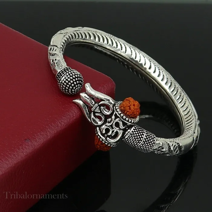 TRIBAL ORNAMENTS Lord Shiva trident trishul trishool kada 925 Sterling silver handmade bangle bracelet with natural Rudraksha customized kada nsk382 Bracelets TRIBAL ORNAMENTS Lord Shiva trident trishul trishool kada 925 Sterling silver handmade bangle bracelet with natural Rudraksha customized kada nsk382 Bracelets