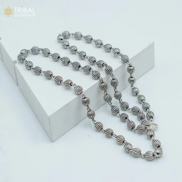 TRIBAL ORNAMENTS Necklaces 4MM 925 sterling silver handmade delicate fancy beaded chain necklace chain for unisex jewelry ch267 TRIBAL ORNAMENTS Necklaces 4MM 925 sterling silver handmade delicate fancy beaded chain necklace chain for unisex jewelry ch267