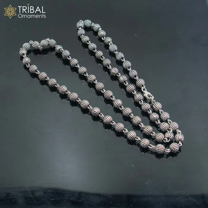 TRIBAL ORNAMENTS Necklaces 4MM 925 sterling silver handmade delicate fancy beaded chain necklace chain for unisex jewelry ch267