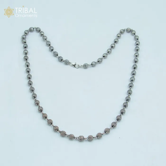 TRIBAL ORNAMENTS Necklaces 4MM 925 sterling silver handmade delicate fancy beaded chain necklace chain for unisex jewelry ch267