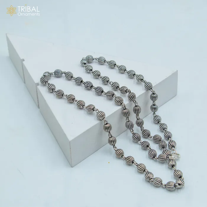 TRIBAL ORNAMENTS Necklaces 4MM 925 sterling silver handmade delicate fancy beaded chain necklace chain for unisex jewelry ch267