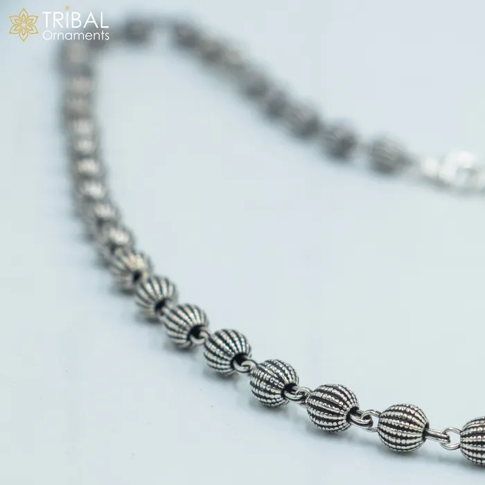 TRIBAL ORNAMENTS Necklaces 4MM 925 sterling silver handmade delicate fancy beaded chain necklace chain for unisex jewelry ch267