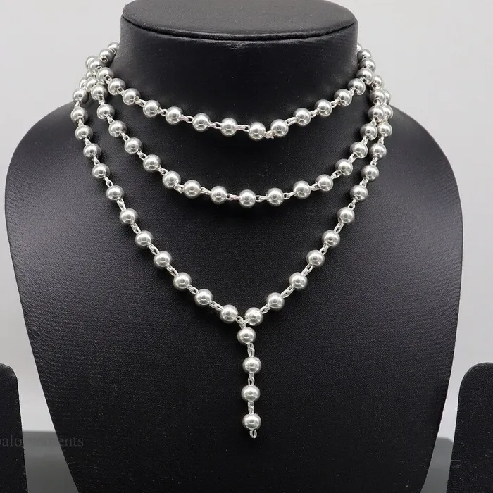 TRIBAL ORNAMENTS Necklaces 6mm 925 sterling silver stunning plain solid beads chain japp mala 108 beads japp chain 40 inches long chanting necklace jewelry nch203 TRIBAL ORNAMENTS Necklaces 6mm 925 sterling silver stunning plain solid beads chain japp mala 108 beads japp chain 40 inches long chanting necklace jewelry nch203