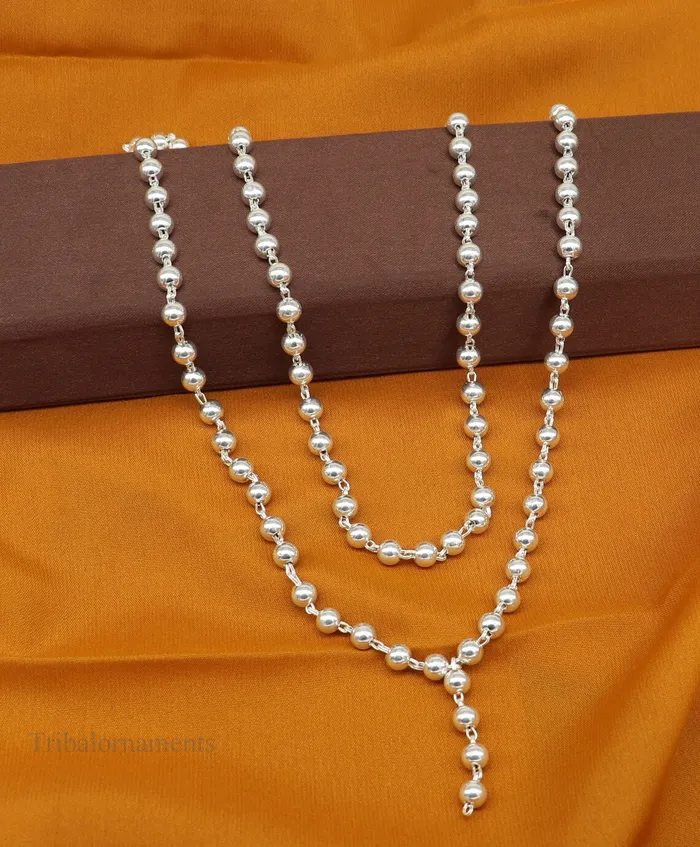 TRIBAL ORNAMENTS Necklaces 6mm 925 sterling silver stunning plain solid beads chain japp mala 108 beads japp chain 40 inches long chanting necklace jewelry nch203