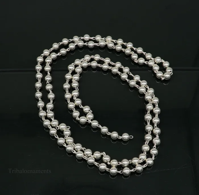 TRIBAL ORNAMENTS Necklaces 6mm 925 sterling silver stunning plain solid beads chain japp mala 108 beads japp chain 40 inches long chanting necklace jewelry nch203