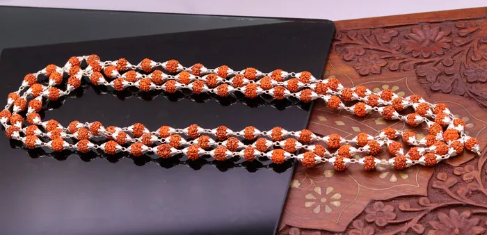 TRIBAL ORNAMENTS Necklaces 7 mm natural Rudraksha beads seeds Vintage design Sterling silver 108 beads chain necklace for japping mantra to pray the god jewelry ch61 TRIBAL ORNAMENTS Necklaces 7 mm natural Rudraksha beads seeds Vintage design Sterling silver 108 beads chain necklace for japping mantra to pray the god jewelry ch61