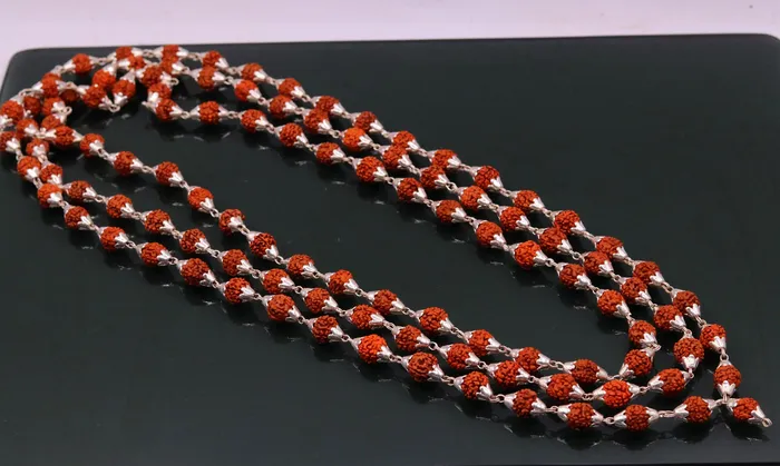 TRIBAL ORNAMENTS Necklaces 7 mm natural Rudraksha beads seeds Vintage design Sterling silver 108 beads chain necklace for japping mantra to pray the god jewelry ch61 TRIBAL ORNAMENTS Necklaces 7 mm natural Rudraksha beads seeds Vintage design Sterling silver 108 beads chain necklace for japping mantra to pray the god jewelry ch61
