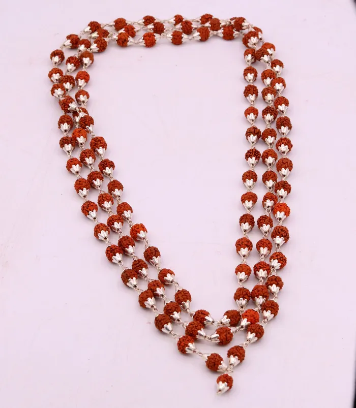 TRIBAL ORNAMENTS Necklaces 7 mm natural Rudraksha beads seeds Vintage design Sterling silver 108 beads chain necklace for japping mantra to pray the god jewelry ch61 TRIBAL ORNAMENTS Necklaces 7 mm natural Rudraksha beads seeds Vintage design Sterling silver 108 beads chain necklace for japping mantra to pray the god jewelry ch61