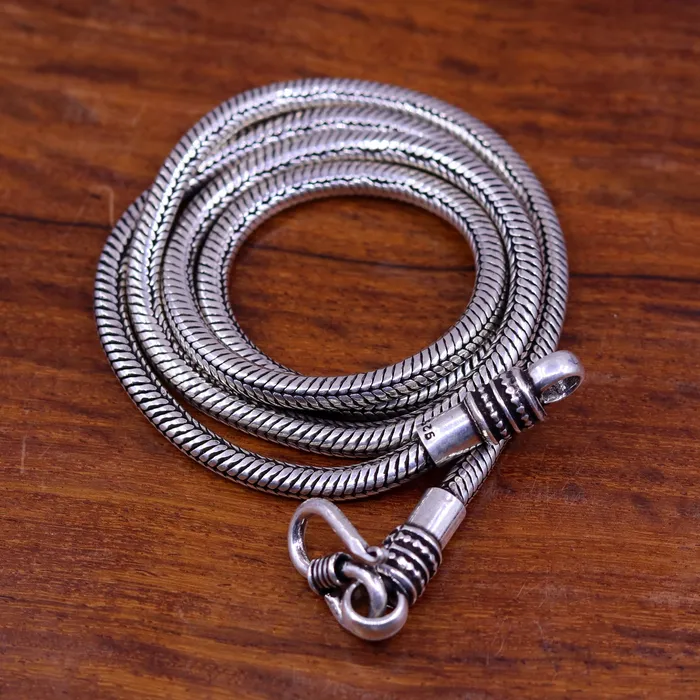 TRIBAL ORNAMENTS Necklaces 925 sterling silver 24 handmade snake chain screw chain pendant chain excellent oxidized silver necklace vintage design tribal jewelry ch67