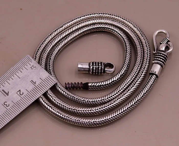 TRIBAL ORNAMENTS Necklaces 925 sterling silver 24 handmade snake chain screw chain pendant chain excellent oxidized silver necklace vintage design tribal jewelry ch67