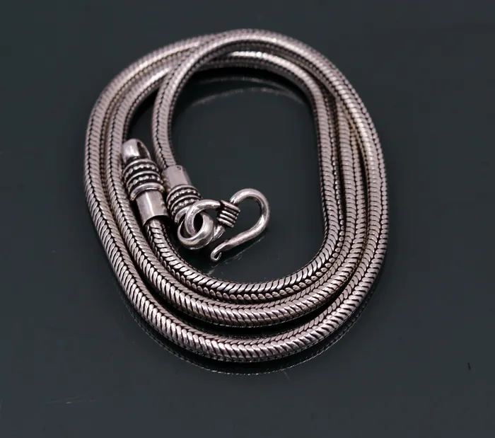 TRIBAL ORNAMENTS Necklaces 925 sterling silver 24 handmade snake chain screw chain pendant chain excellent oxidized silver necklace vintage design tribal jewelry ch67