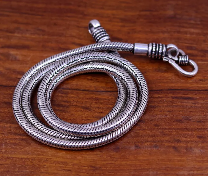 TRIBAL ORNAMENTS Necklaces 925 sterling silver 24 handmade snake chain screw chain pendant chain excellent oxidized silver necklace vintage design tribal jewelry ch67