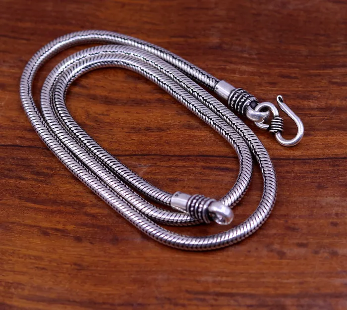 TRIBAL ORNAMENTS Necklaces 925 sterling silver 24 handmade snake chain screw chain pendant chain excellent oxidized silver necklace vintage design tribal jewelry ch67