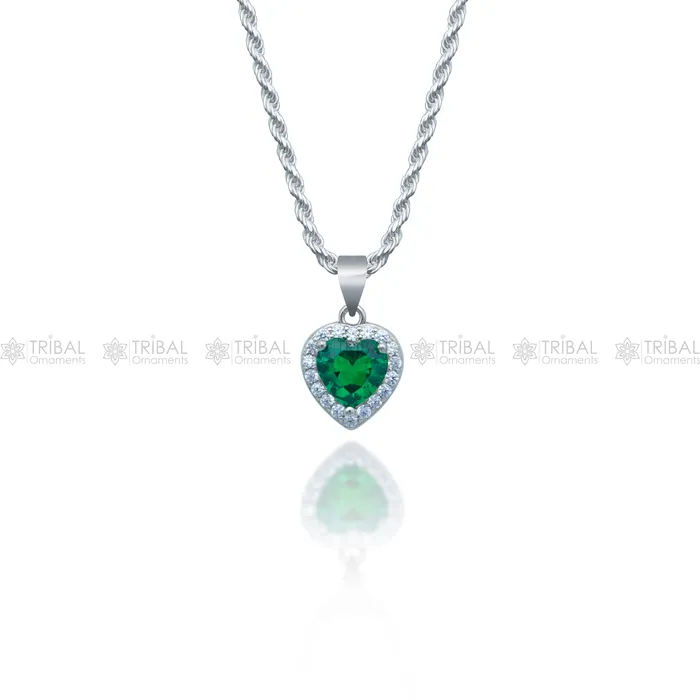 TRIBAL ORNAMENTS Necklaces 925 Sterling silver green diamond emerald heart shape pendant set nsp967 TRIBAL ORNAMENTS Necklaces 925 Sterling silver green diamond emerald heart shape pendant set nsp967