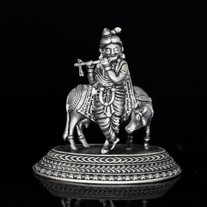 TRIBAL ORNAMENTS Necklaces 925 Sterling silver handmade design Indian Idols Lord krishna with cow flute statue figurine puja articles decorative diwali puja art683 TRIBAL ORNAMENTS Necklaces 925 Sterling silver handmade design Indian Idols Lord krishna with cow flute statue figurine puja articles decorative diwali puja art683