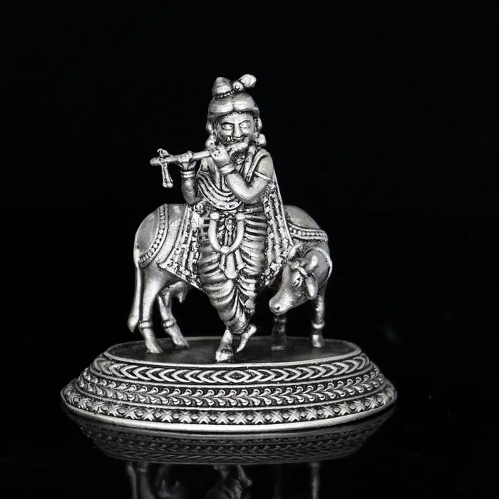 TRIBAL ORNAMENTS Necklaces 925 Sterling silver handmade design Indian Idols Lord krishna with cow flute statue figurine puja articles decorative diwali puja art683 TRIBAL ORNAMENTS Necklaces 925 Sterling silver handmade design Indian Idols Lord krishna with cow flute statue figurine puja articles decorative diwali puja art683