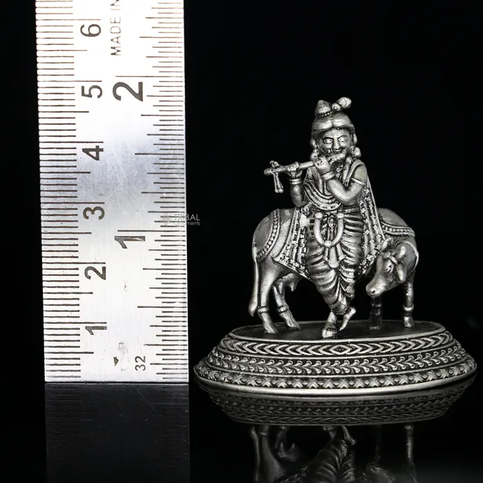 TRIBAL ORNAMENTS Necklaces 925 Sterling silver handmade design Indian Idols Lord krishna with cow flute statue figurine puja articles decorative diwali puja art683 TRIBAL ORNAMENTS Necklaces 925 Sterling silver handmade design Indian Idols Lord krishna with cow flute statue figurine puja articles decorative diwali puja art683
