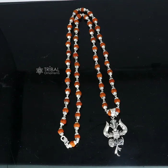 TRIBAL ORNAMENTS Necklaces 925 sterling silver handmade Divine Lord shiva trident pendant Rudraksha chain holy pendant protect from negative energy nsp757