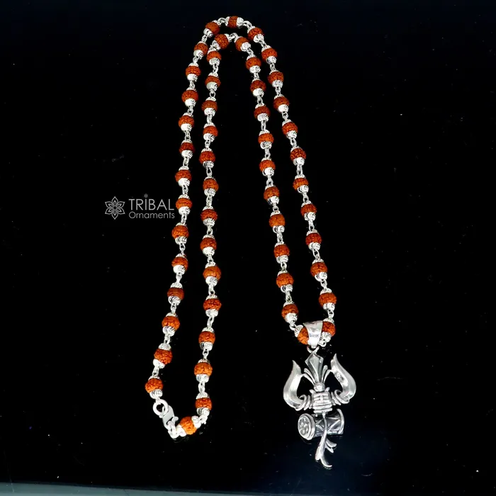 TRIBAL ORNAMENTS Necklaces 925 sterling silver handmade Divine Lord shiva trident pendant Rudraksha chain holy pendant protect from negative energy nsp757