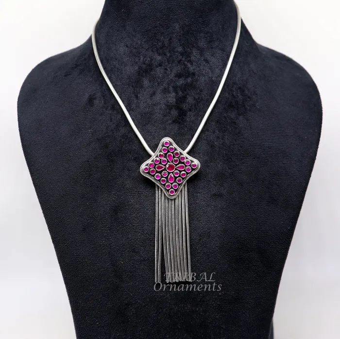 TRIBAL ORNAMENTS Necklaces 925 sterling silver handmade fabulous cut stone pendant with gorgeous hanging chains best belly dance ethnic jewelry nsp526