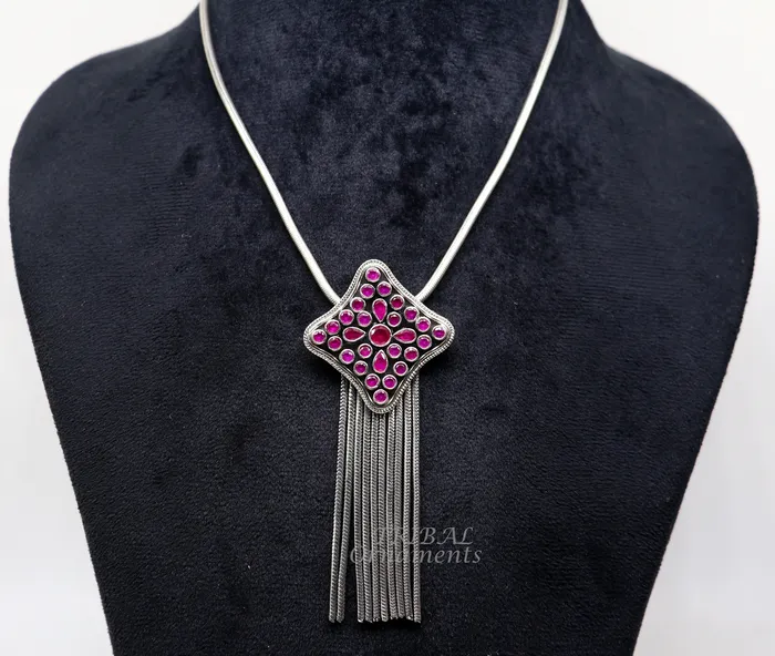 TRIBAL ORNAMENTS Necklaces 925 sterling silver handmade fabulous cut stone pendant with gorgeous hanging chains best belly dance ethnic jewelry nsp526