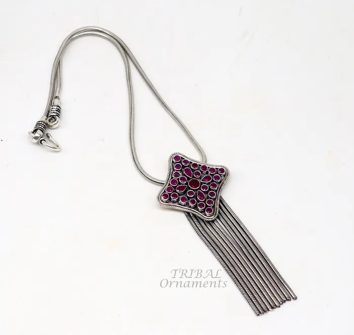 TRIBAL ORNAMENTS Necklaces 925 sterling silver handmade fabulous cut stone pendant with gorgeous hanging chains best belly dance ethnic jewelry nsp526