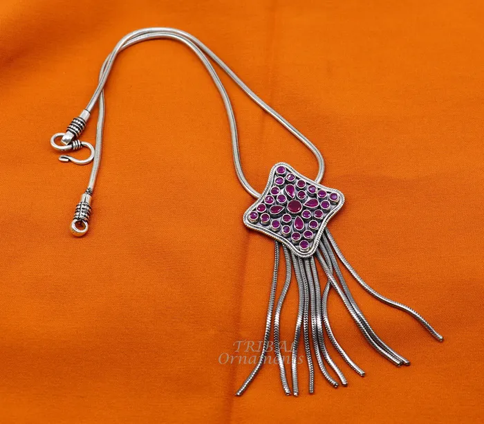 TRIBAL ORNAMENTS Necklaces 925 sterling silver handmade fabulous cut stone pendant with gorgeous hanging chains best belly dance ethnic jewelry nsp526