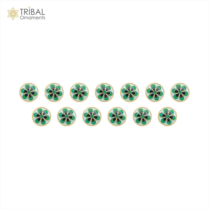 TRIBAL ORNAMENTS Necklaces 925 Sterling silver handmade gorgeous green color flower design fancy buttons set of 13 pc for mens coat or suit best jewelry for all occasions bt71 TRIBAL ORNAMENTS Necklaces 925 Sterling silver handmade gorgeous green color flower design fancy buttons set of 13 pc for mens coat or suit best jewelry for all occasions bt71