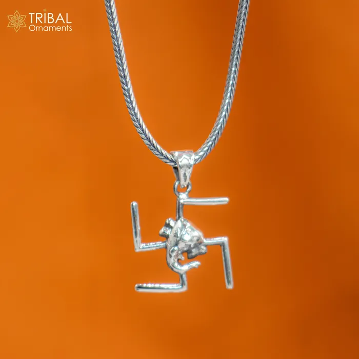 TRIBAL ORNAMENTS Necklaces 925 sterling silver handmade Swastik and ganesha Silver Pendant with chain tribal jewellery nsp1046
