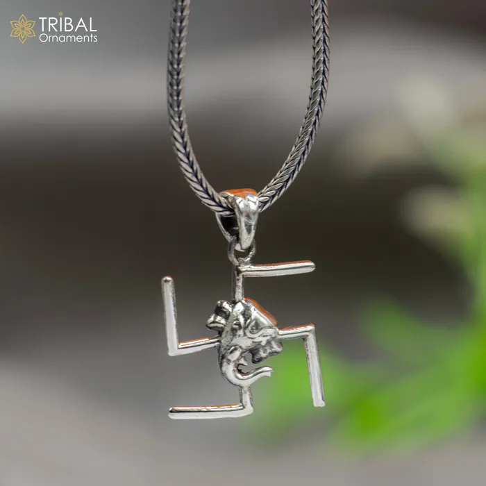 TRIBAL ORNAMENTS Necklaces 925 sterling silver handmade Swastik and ganesha Silver Pendant with chain tribal jewellery nsp1046 TRIBAL ORNAMENTS Necklaces 925 sterling silver handmade Swastik and ganesha Silver Pendant with chain tribal jewellery nsp1046