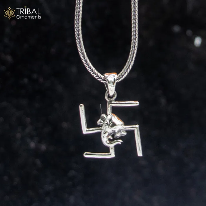 TRIBAL ORNAMENTS Necklaces 925 sterling silver handmade Swastik and ganesha Silver Pendant with chain tribal jewellery nsp1046 TRIBAL ORNAMENTS Necklaces 925 sterling silver handmade Swastik and ganesha Silver Pendant with chain tribal jewellery nsp1046