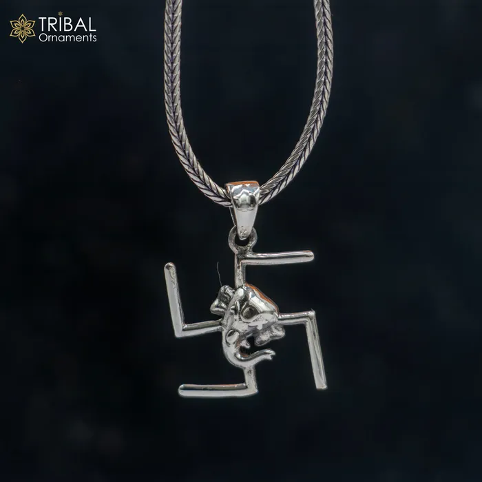 TRIBAL ORNAMENTS Necklaces 925 sterling silver handmade Swastik and ganesha Silver Pendant with chain tribal jewellery nsp1046 TRIBAL ORNAMENTS Necklaces 925 sterling silver handmade Swastik and ganesha Silver Pendant with chain tribal jewellery nsp1046