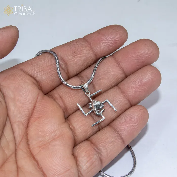 TRIBAL ORNAMENTS Necklaces 925 sterling silver handmade Swastik and ganesha Silver Pendant with chain tribal jewellery nsp1046 TRIBAL ORNAMENTS Necklaces 925 sterling silver handmade Swastik and ganesha Silver Pendant with chain tribal jewellery nsp1046