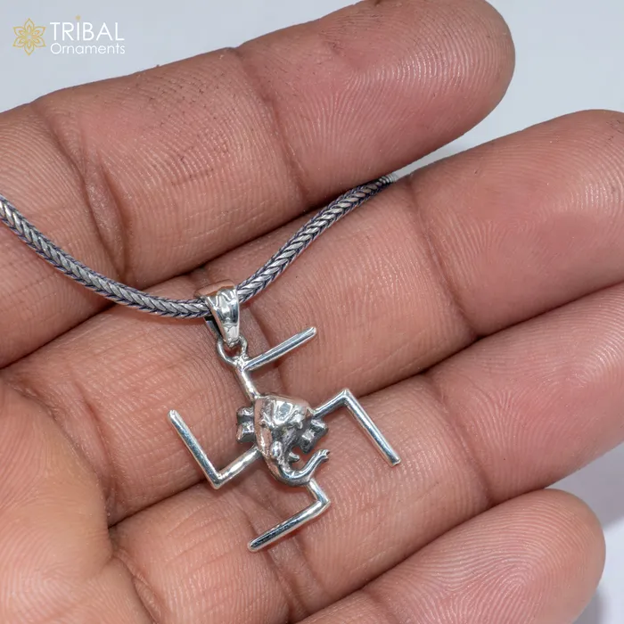 TRIBAL ORNAMENTS Necklaces 925 sterling silver handmade Swastik and ganesha Silver Pendant with chain tribal jewellery nsp1046 TRIBAL ORNAMENTS Necklaces 925 sterling silver handmade Swastik and ganesha Silver Pendant with chain tribal jewellery nsp1046