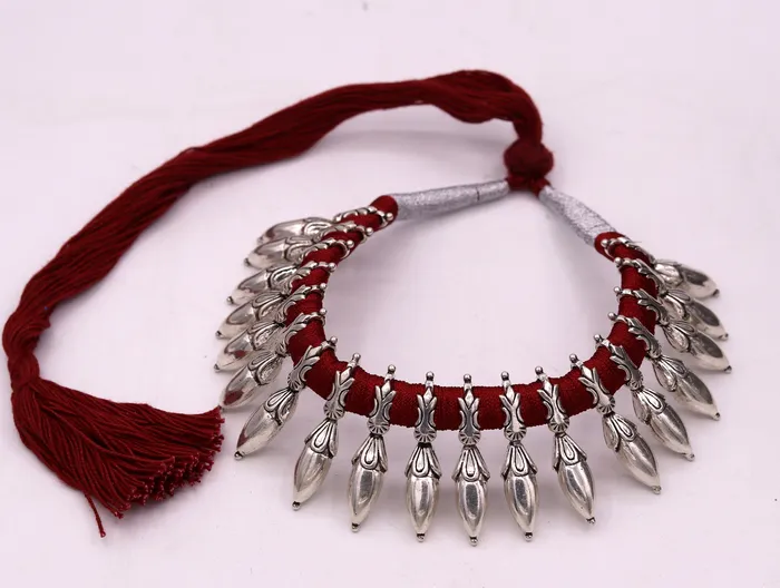 TRIBAL ORNAMENTS Necklaces 925 sterling silver pretty design handmade charm necklace choker adjustable belly dance wedding party tribal customized jewelry set82