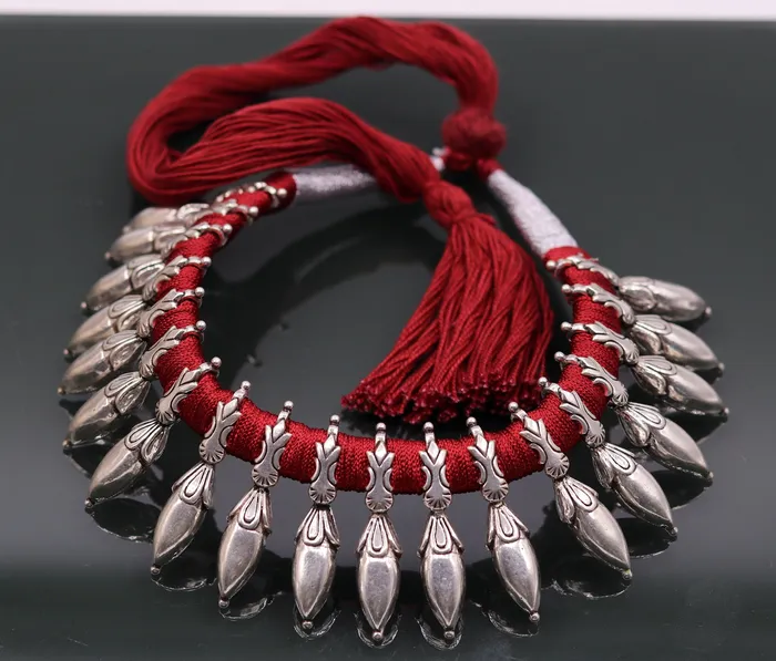 TRIBAL ORNAMENTS Necklaces 925 sterling silver pretty design handmade charm necklace choker adjustable belly dance wedding party tribal customized jewelry set82