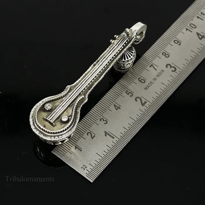 TRIBAL ORNAMENTS Necklaces 925 sterling silver Saraswati Veena Silver musical instrument Veena for Goddess Sharda best gifting puja article for hindu temple art42