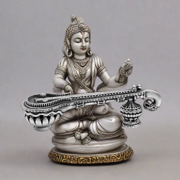 TRIBAL ORNAMENTS Necklaces 925 sterling silver Saraswati Veena Silver musical instrument Veena for Goddess Sharda best gifting puja article for hindu temple art42