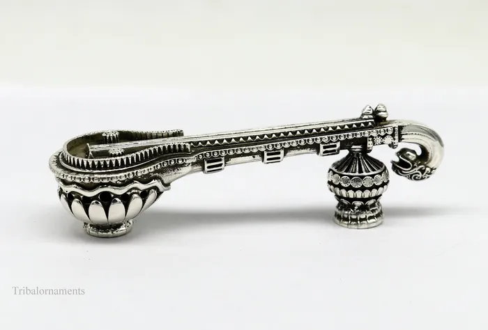 TRIBAL ORNAMENTS Necklaces 925 sterling silver Saraswati Veena Silver musical instrument Veena for Goddess Sharda best gifting puja article for hindu temple art42