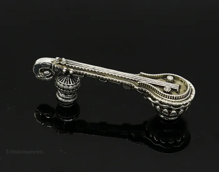TRIBAL ORNAMENTS Necklaces 925 sterling silver Saraswati Veena Silver musical instrument Veena for Goddess Sharda best gifting puja article for hindu temple art42
