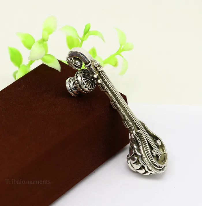 TRIBAL ORNAMENTS Necklaces 925 sterling silver Saraswati Veena Silver musical instrument Veena for Goddess Sharda best gifting puja article for hindu temple art42