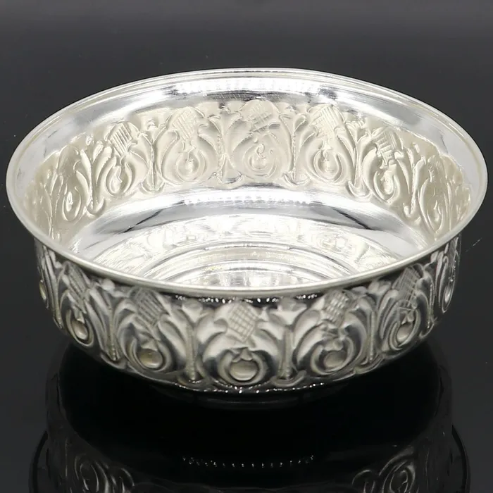 TRIBAL ORNAMENTS Necklaces 999 fine silver handmade kandrai nakshi work bowl silver puja vessel silver worshippingpuja utensils prasad bowl baby bowl sv215 TRIBAL ORNAMENTS Necklaces 999 fine silver handmade kandrai nakshi work bowl silver puja vessel silver worshippingpuja utensils prasad bowl baby bowl sv215