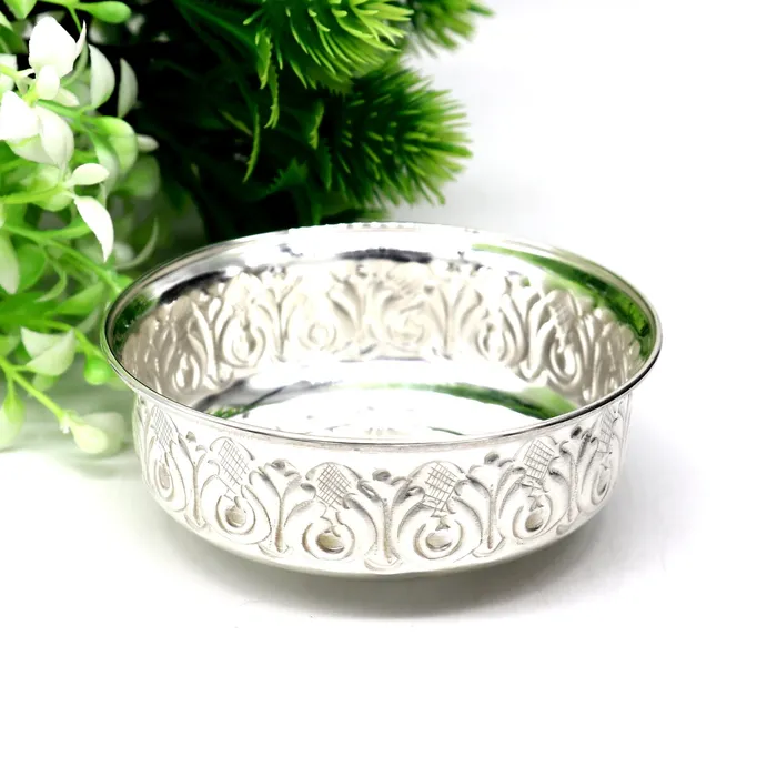 TRIBAL ORNAMENTS Necklaces 999 fine silver handmade kandrai nakshi work bowl silver puja vessel silver worshippingpuja utensils prasad bowl baby bowl sv215