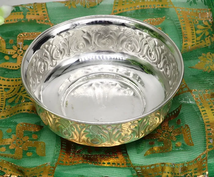 TRIBAL ORNAMENTS Necklaces 999 fine silver handmade kandrai nakshi work bowl silver puja vessel silver worshippingpuja utensils prasad bowl baby bowl sv215