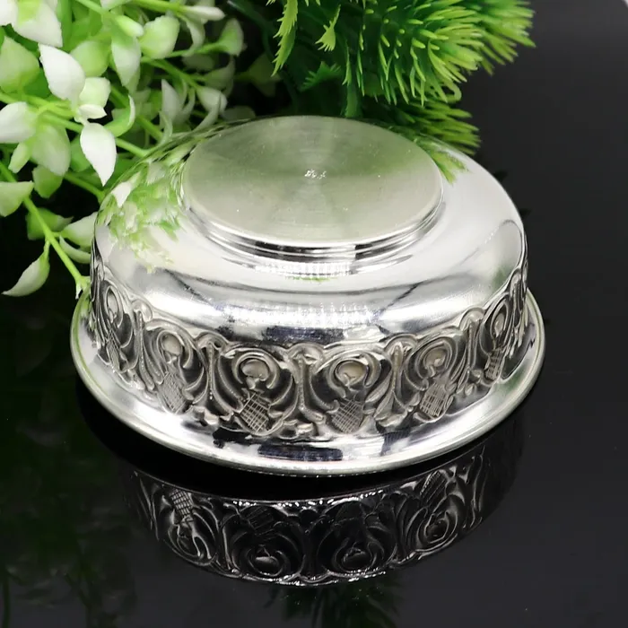 TRIBAL ORNAMENTS Necklaces 999 fine silver handmade kandrai nakshi work bowl silver puja vessel silver worshippingpuja utensils prasad bowl baby bowl sv215