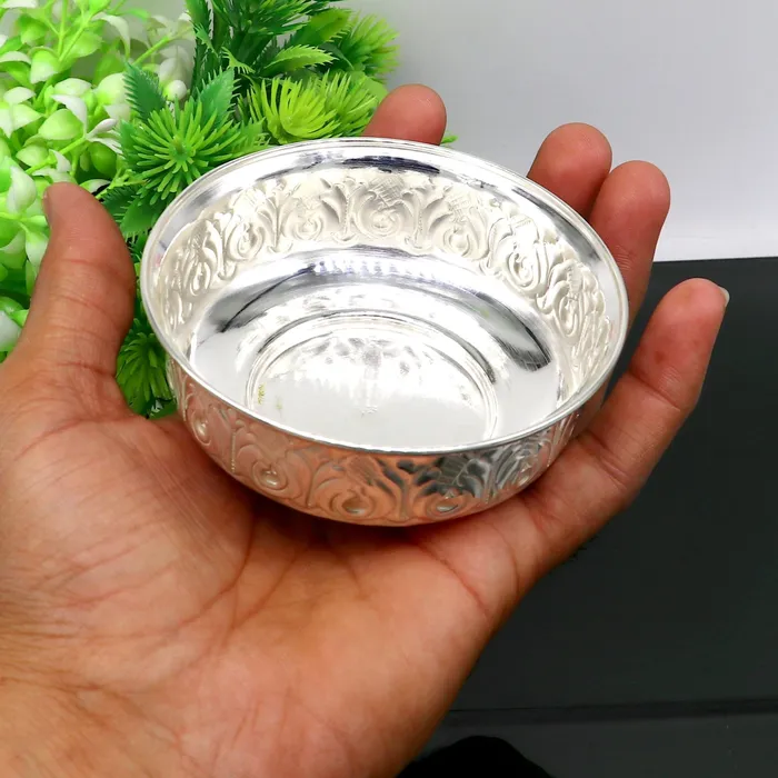 TRIBAL ORNAMENTS Necklaces 999 fine silver handmade kandrai nakshi work bowl silver puja vessel silver worshippingpuja utensils prasad bowl baby bowl sv215
