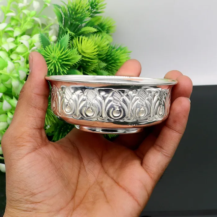 TRIBAL ORNAMENTS Necklaces 999 fine silver handmade kandrai nakshi work bowl silver puja vessel silver worshippingpuja utensils prasad bowl baby bowl sv215