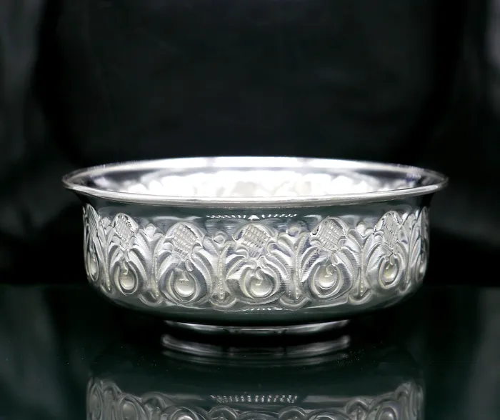 TRIBAL ORNAMENTS Necklaces 999 fine silver handmade kandrai nakshi work bowl silver puja vessel silver worshippingpuja utensils prasad bowl baby bowl sv215