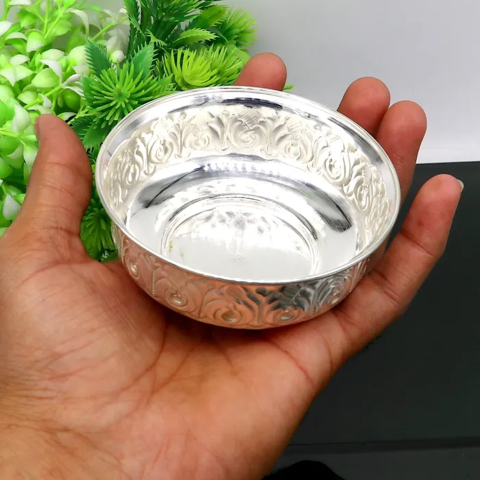 TRIBAL ORNAMENTS Necklaces 999 fine silver handmade kandrai nakshi work bowl silver puja vessel silver worshippingpuja utensils prasad bowl baby bowl sv216 TRIBAL ORNAMENTS Necklaces 999 fine silver handmade kandrai nakshi work bowl silver puja vessel silver worshippingpuja utensils prasad bowl baby bowl sv216